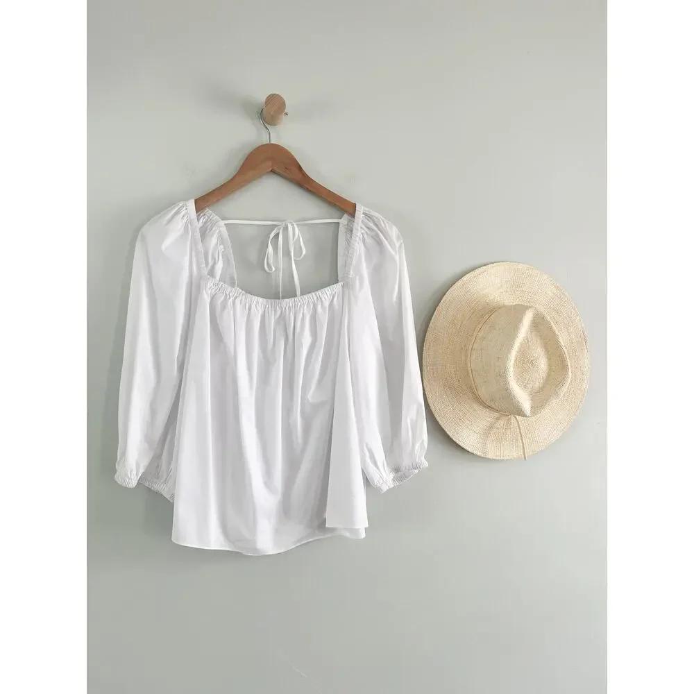 Madewell | NWT | Puff-Sleeve Babydoll Top in Eyelet White | Sz 10